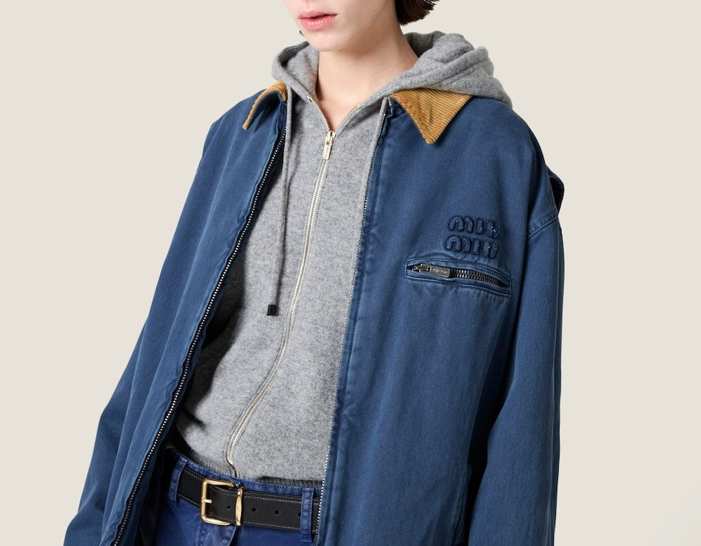 미우미우 코듀로이 칼라 개버딘 트럭커 자켓