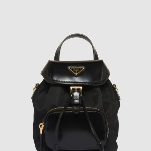 스몰 리나일론 및 브러쉬드 가죽 백팩 1BZ075