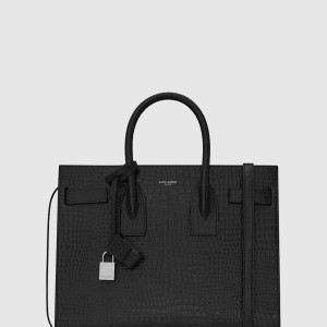 크로커다일 무늬가 새겨진 블랙 가죽 소재의 스몰 삭 드 주르백 37829