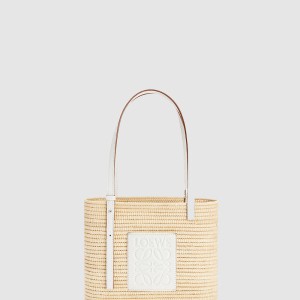스몰 스퀘어 바스켓 백 - 라피아 & 카프스킨
